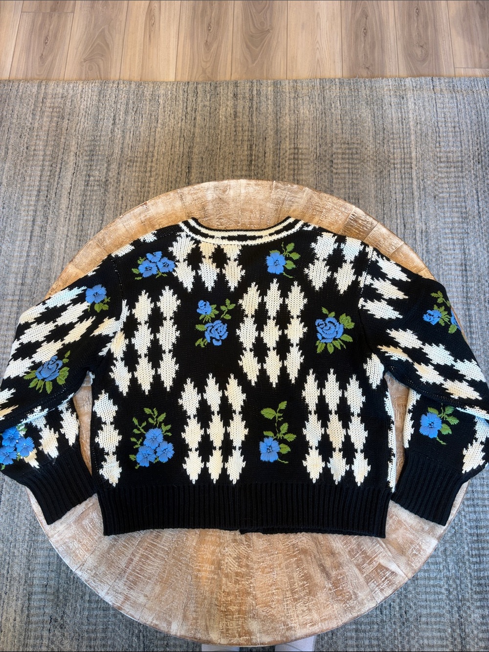 vestique Black Cardigan Sweater with Blue Floral Accents - Picture 3 of 4